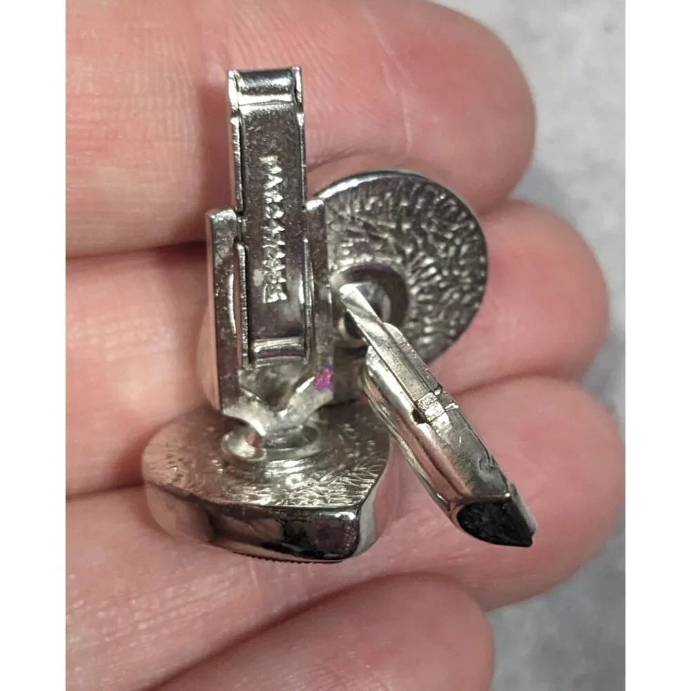 Vintage Bohemian Stile Teardrop Silver Tone And Black Cufflinks